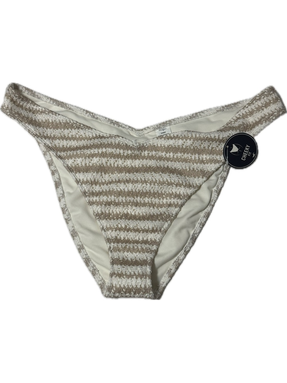 Hollister Cream and Tan Crocheted Cheeky Swim Bottom Size XL